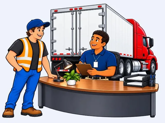 DOT Reasonable Suspicion Training for Supervisors online course: supervisor checks in a truck driver at a dispatch desk